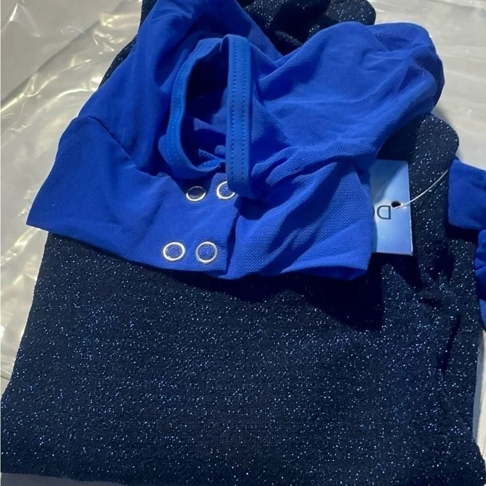 Double Platinum Royal Blue Mesh Long Sleeve Leotard Dance Gymnastics NWT‎ AXS